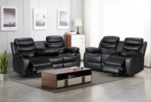 Roma Recliner 3 and 2 Seater Sofa in Premium Black Leather – Buy Online | Buy in the UK