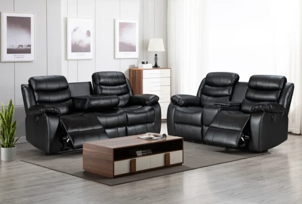 1ROMA-_BALCK Roma Recliner Chair 3 and 2 In Premium Black Leather