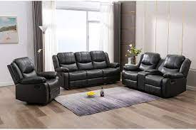 Roma Recliner Chair 3 and 2 In Premium Black Leather