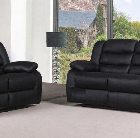 Roma Recliner Chair 3 and 2 In Premium Black Leather