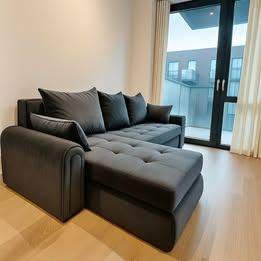 Modern sofa bed convertible sleeper in grey fabric