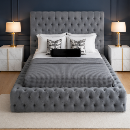 Luxury Ambassador bed with velvet upholstered tufted headboard