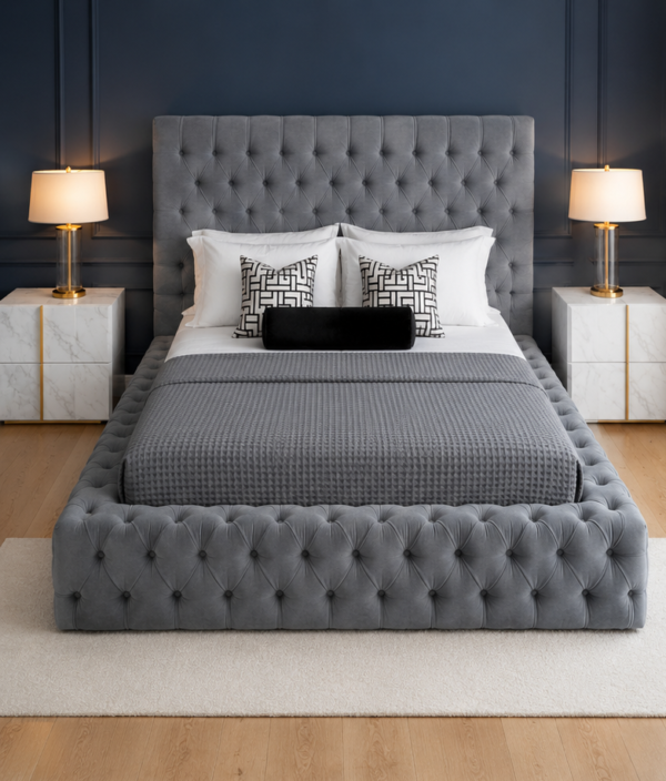 Ambassador Bed – Luxury Upholstered Bed Frame Luxury Ambassador bed with velvet upholstered tufted headboard