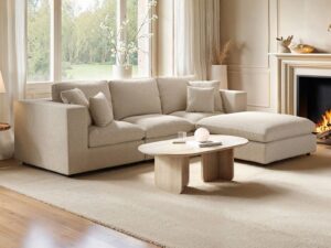 IKEA 4 seater sofa with modern Scandinavian design, comfortable cushions, soft fabric upholstery, and stylish living room décor.