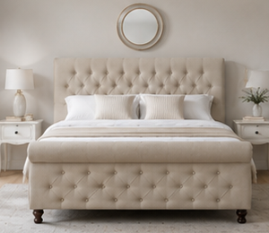 Sleigh bed wooden classic bed frame with curved headboard design