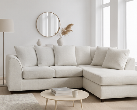 Darcy chenille corner sofa front view modern design