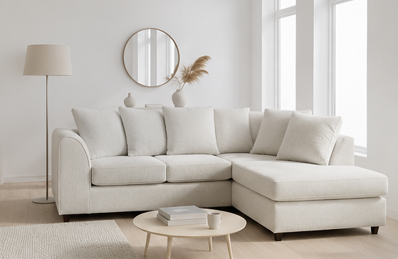 Darcy chenille corner sofa front view modern design