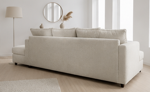 Darcy chenille corner sofa front view modern design