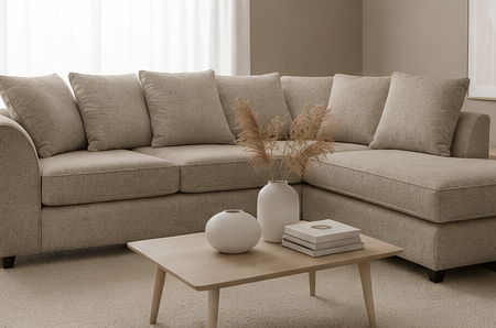 Harriet Crushed Chenille Corner Sofa in a modern living room interior