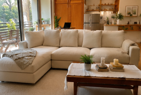 Premium Sofa in modern UK living room with premium fabric upholstery