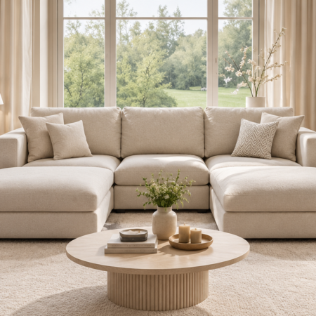 U Shape Sofa Suite in modern UK living room with premium fabric upholstery