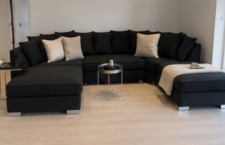 Recliner U Shape Sofa with premium fabric upholstery in a modern living room