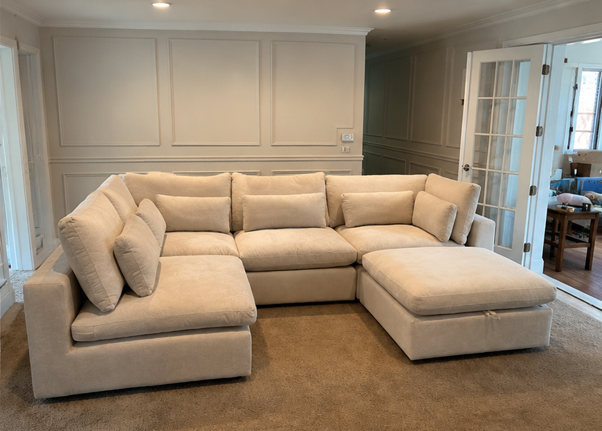 UK 4 Seater Corner Sofa in premium fabric with deep cushions
